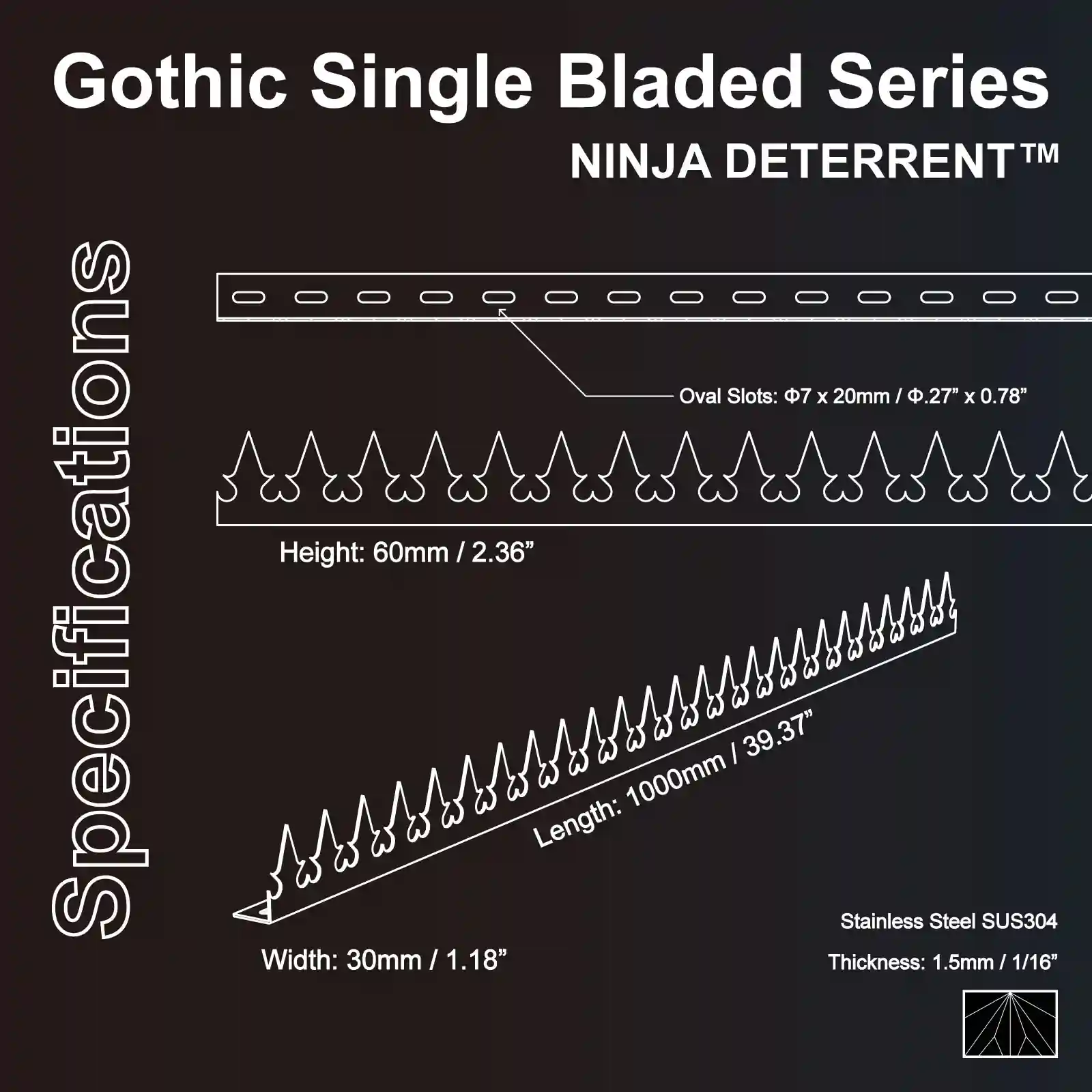 Gothic Silver Stainless Single Blade specification diagram