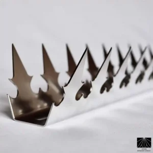 Close up of Gothic Dual Bladed Anti Climb Spikes in Polished SUS304 Stainless Steel
